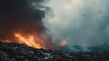 Fototapeta premium A fire is burning in a trash pile