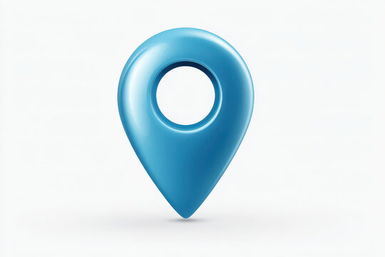 Blue location map pin pointer icon isolated on white background with smooth glossy surface
