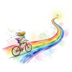 Fototapeta premium Child bicycle ride create colorful joyful motion