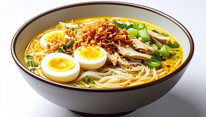 Delicious Egg Noodle Soup Bowl Asian Cuisine with Chicken and Green Onions