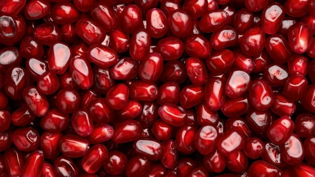Close-up of vibrant red pomegranate seeds filling the frame, creating a rich and textured background.