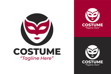 Creative Costume Logo Featuring Bold Mask with Red and Black Accents