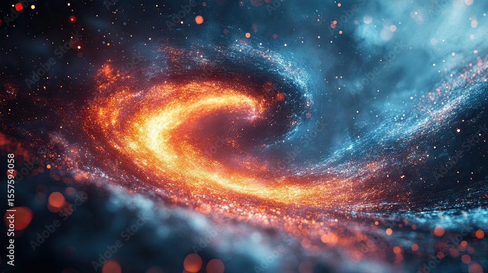 Poster futuristic tornado with flowing data streams -