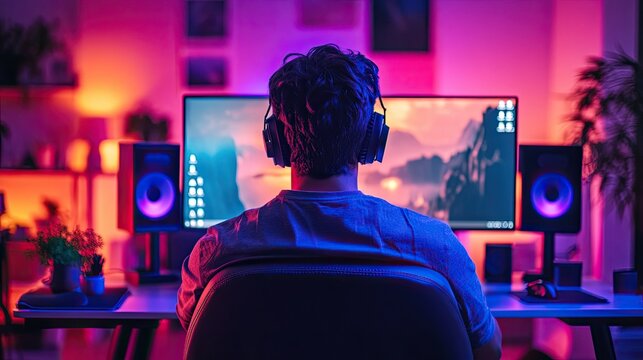 Gaming chair with LED lights and ergonomic design, comfortable setup for video games, streaming, and tech lifestyle use