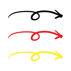 手書きのくるくる矢印 ベクター 黒 赤 黄