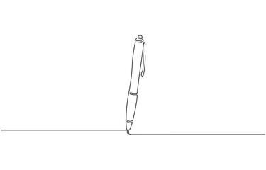 Obraz premium Continuous one line drawing writing pen isolated minimalist linear pen. Vintage pen Isolated white background.