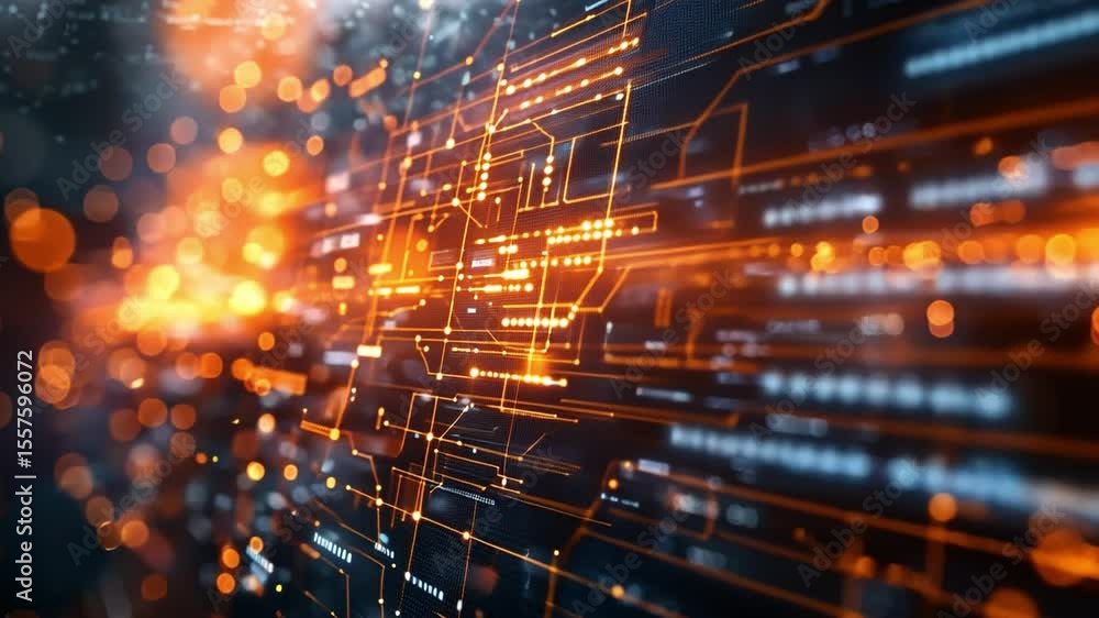 Poster Abstract Circuit Board: A mesmerizing display of digital innovation, with a vibrant circuit board pattern illuminated by an array of glowing lights.