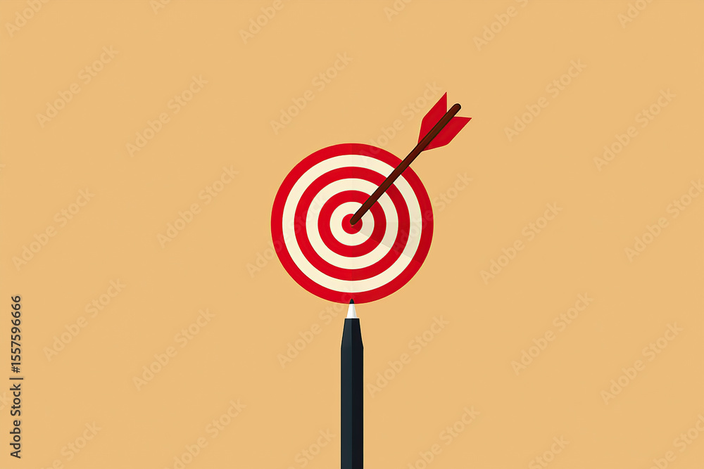 Poster precision and focus a conceptual image featuring an arrow hitting the center of a target with a penc