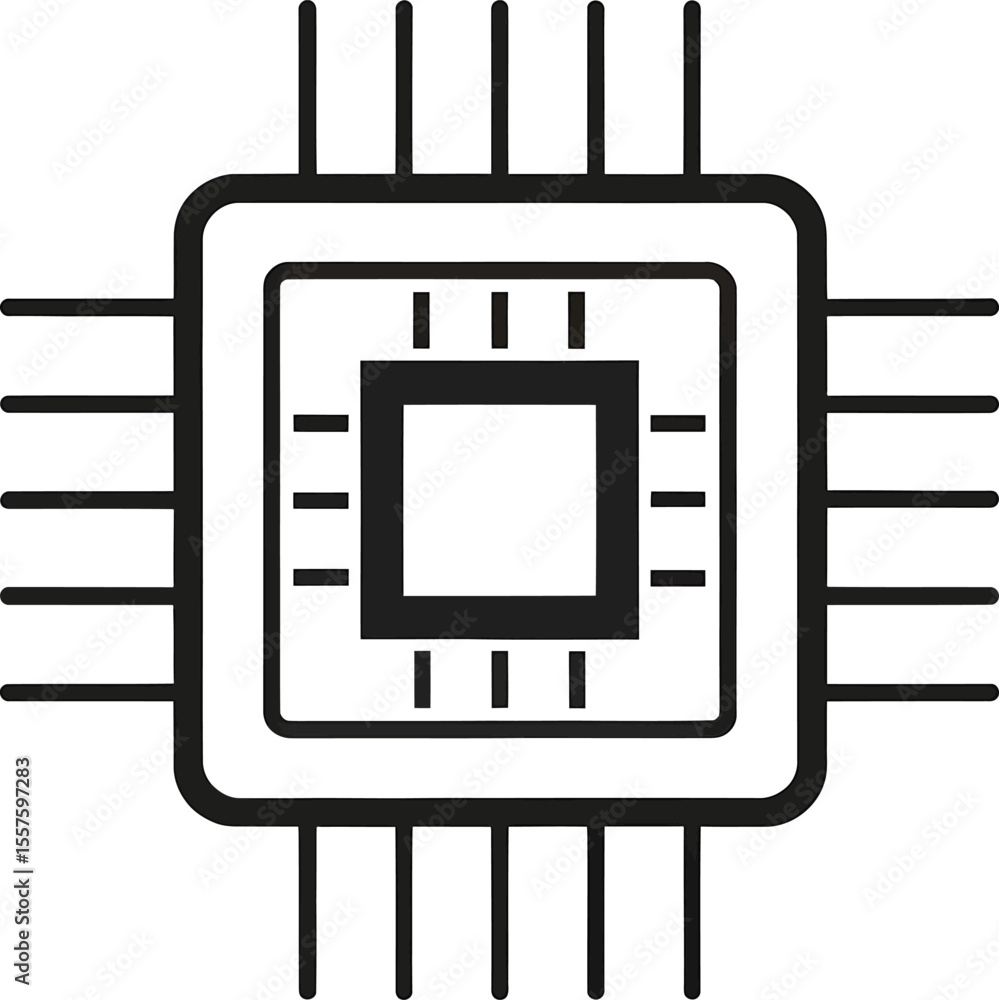 Poster electronic circuit board vector illustration featuring a processor icon, symbolizing modern computer