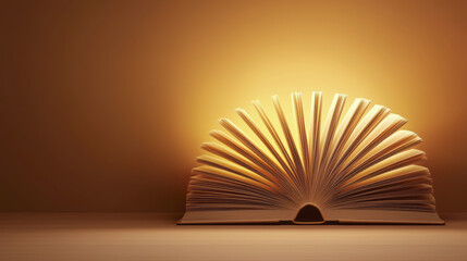 Glowing book with pages turning into golden light symbolizing knowledge as key to life