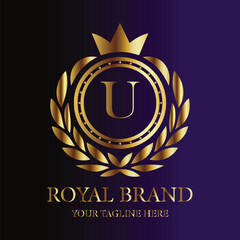 Gold royal brand logo letter U luxury design