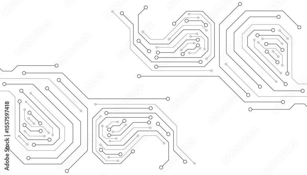 Aufkleber Circuit Board Technology Information Pattern Concept Vector Background. Grayscale Color Abstract PCB Trace Data Infographic Design Illustration.