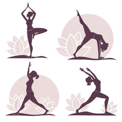 Obraz premium Silhouette illustration showcasing various breakdancing poses against red circular backgrounds