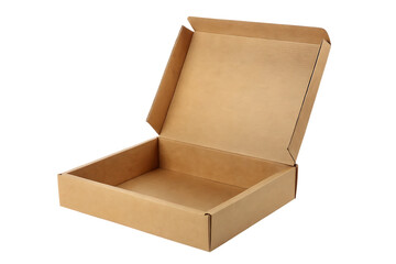 empty open cardboard box warehouse mockup isolated on white background PNG , AI GENERATED