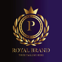 Gold royal brand logo letter P luxury design
