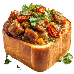 Bunny chow a south african street food dish consisting of a hollowed out loaf of bread filled with curry