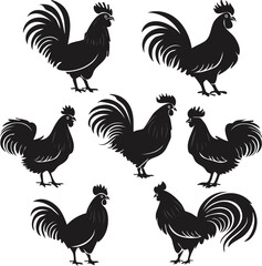 Magnificent Rooster Silhouettes A Comprehensive Set of Elegant Animal Silhouettes for Design Projects