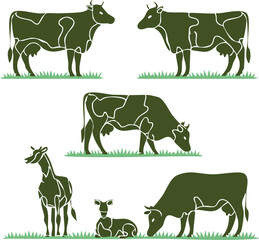 Elegant Animal Silhouettes Set Cow and Giraffe Vector Illustrations - Perfect for Farm Designs and Branding