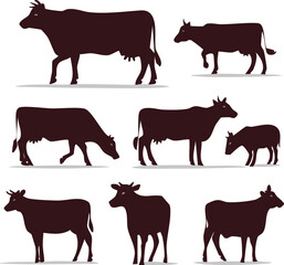 High-Quality Cow Silhouette Set A Collection of Detailed Farm Animal Silhouettes for Design Projects