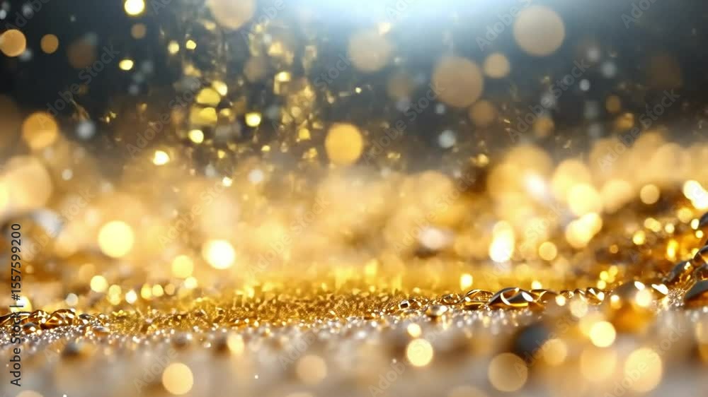 Poster golden sparkle: a mesmerizing display of gold glitter and bokeh, capturing the shimmering essence of