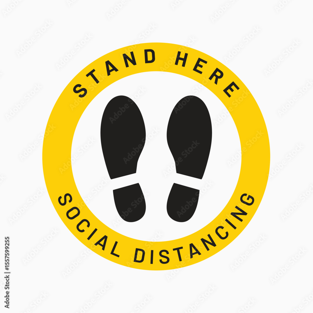 Fototapete social distancing reminder: a close-up view of a social distancing floor sticker. this visual elemen