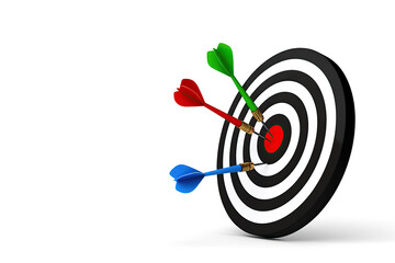 Precision and Success A Dartboard with Darts Hitting the Bullseye Showcasing Accuracy, Skill, and Achievement in a Business Strategy Setting on a Clean White Background for Maximum Impact