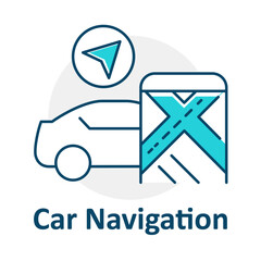 Car Route GPS Navigation Icon, Vehicle Travel Locator, Road Map Location, GPS Pin Guide, Auto Navigation Vector Icon