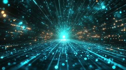 Naklejka premium Green blue energy burst glowing neon light illustrating dynamic power energy explosion and futuristic digital technology