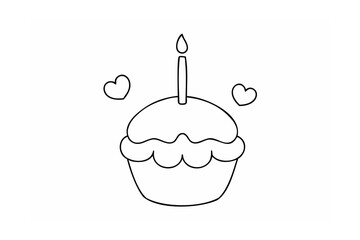 Cupcake with candle and hearts love