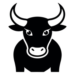 Stylized Black Bull Frontal View of Horned Bovine with Elegant Design