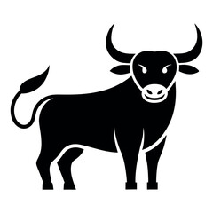 Simple Black Bull Icon on White Background, Symbolic Cattle Illustration, Art