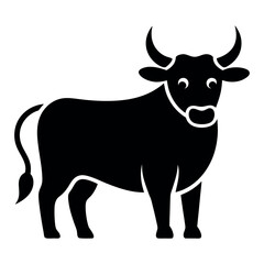 Minimalist Black Silhouette of a Bull with Horns and Tail on White
