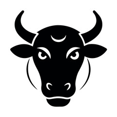 Silhouette Bull Head with Crescent Moon Horns, Taurus Astrology Sign Icon
