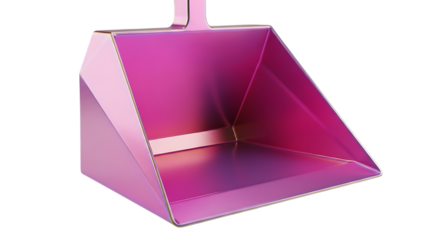 Modern geometric pink dustpan with metallic sheen isolated on transparent background