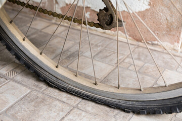 Flat and Worn Bicycle Tire