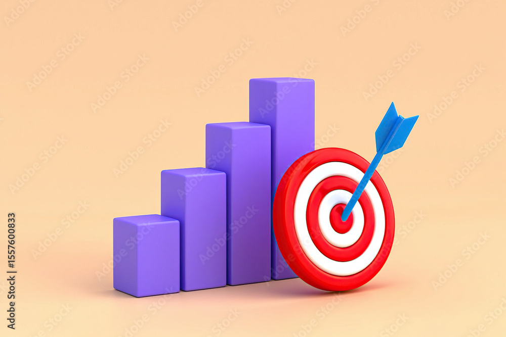 Poster conceptual business growth chart with target and arrow illustration of success and achievement in a 