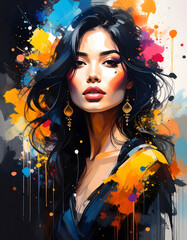 woman, fashion, beauty, a, shaped, glamour, brush strokes, geometric, shapes, corners, triangles, platsch, art, painting, abstract, vintage, retro, style, dress, model, black, fantasy, paint, illu, 