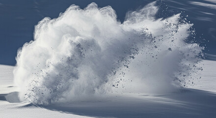 Intense eruption of fine snow particles creating a dynamic winter scene