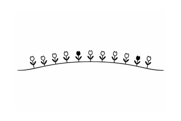 Simple line art of tulips on a curved line flowers