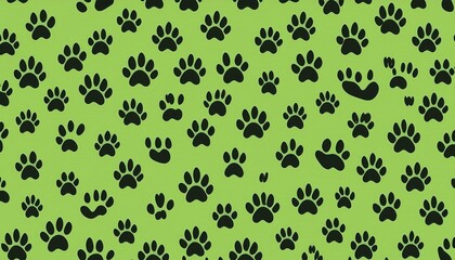 playful seamless pattern featuring black paw prints on a bright green background great for pet related projects veterinary branding or animal themed fabric and merchandise