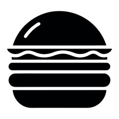 Stylized Black and White Burger Icon with Bun, Patty, and Sauce Illustration