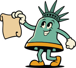 Statue liberty bell mascot for patriotic or educational themes.
