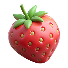 Stylized 3D Render of a Red Strawberry with Green Leaves on Black