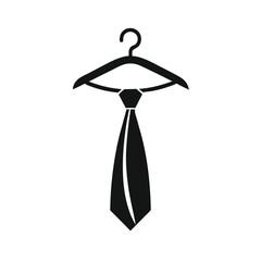 Fototapeta premium Necktie on Hanger Icon, Simple Black and White Minimalist Fashion Vector, Corporate Attire Symbol for Business or Branding Use