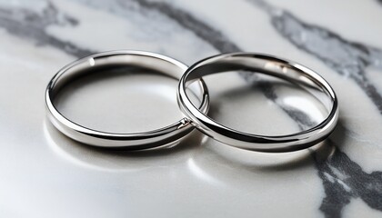 elegant silver wedding rings on marble surface