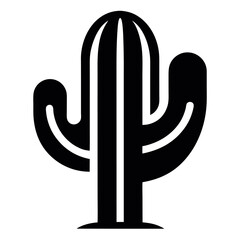 Bold Black Silhouette of a Saguaro Cactus with Two Arms on White Background