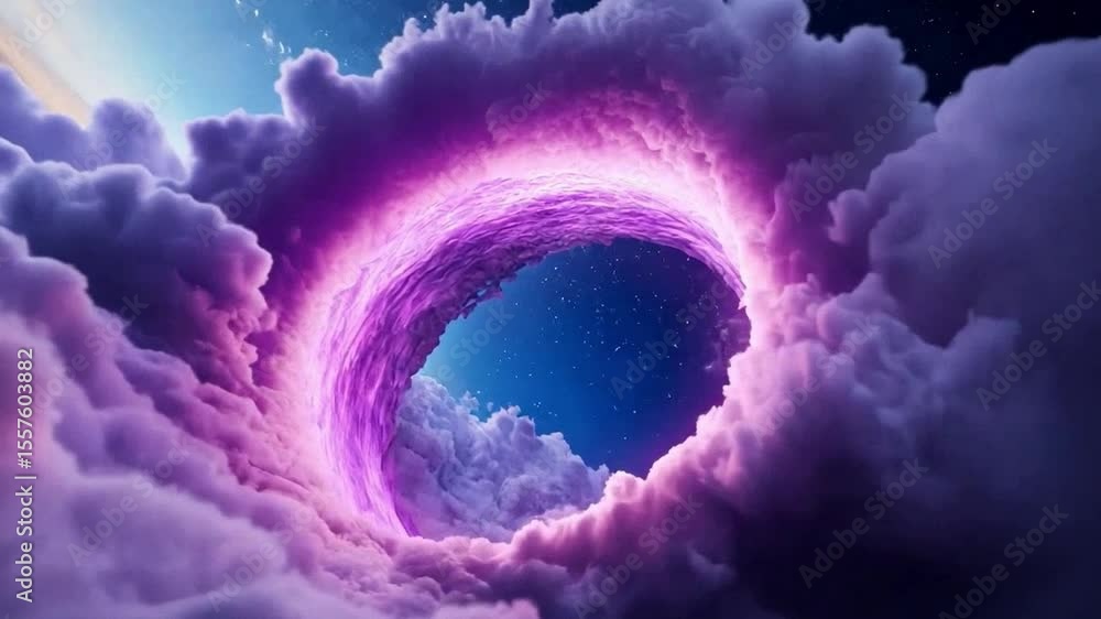 Poster mystical portal in the sky: a vibrant, swirling vortex of cosmic energy punctures through the ethere