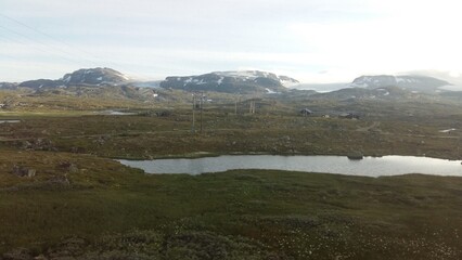 mountain landscape with lake and mountains