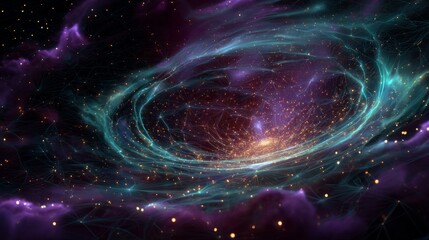 Obraz premium Teal And Purple Cosmic Nebula Spiral Galaxy