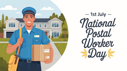 National Postal Worker Day, Postman in blue uniform represents national communication and delivery network.